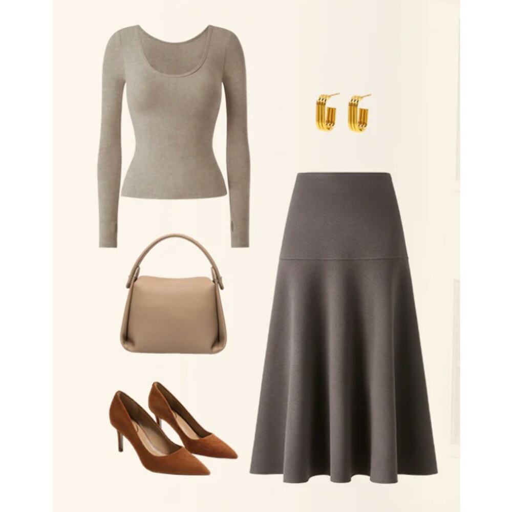 OGL Cashmere-like Flared Maxi Skirt XS - Picture 2 of 4